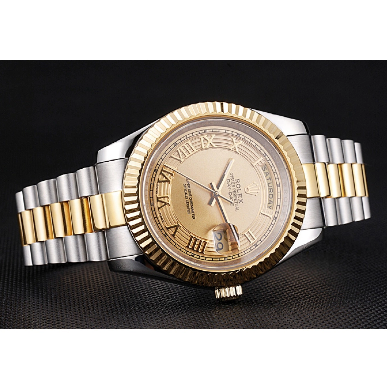 Good copy rolex watches Gold 18k Gold Tone Dial Two Steel Stainless Day-Date Rolex Plated 0623